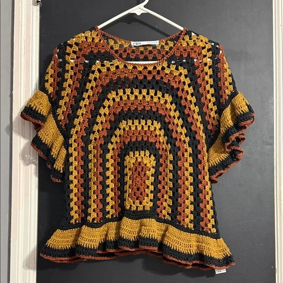 ZARA Open Weave Ruffle Peplum Retro Top Size: M - Picture 3 of 8